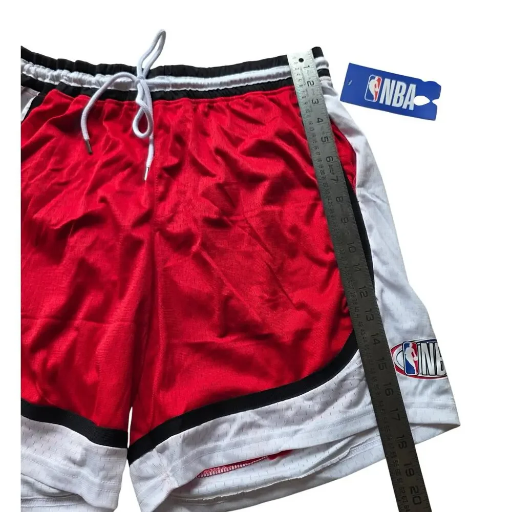 NBA Classic Basketball Shorts Red White Black Size L NWT Polyester